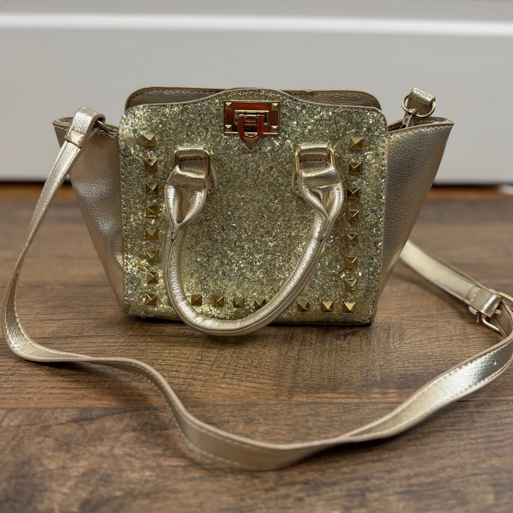 Chloe K New York Gold Glitter Studded Mini‎ Satchel Bag